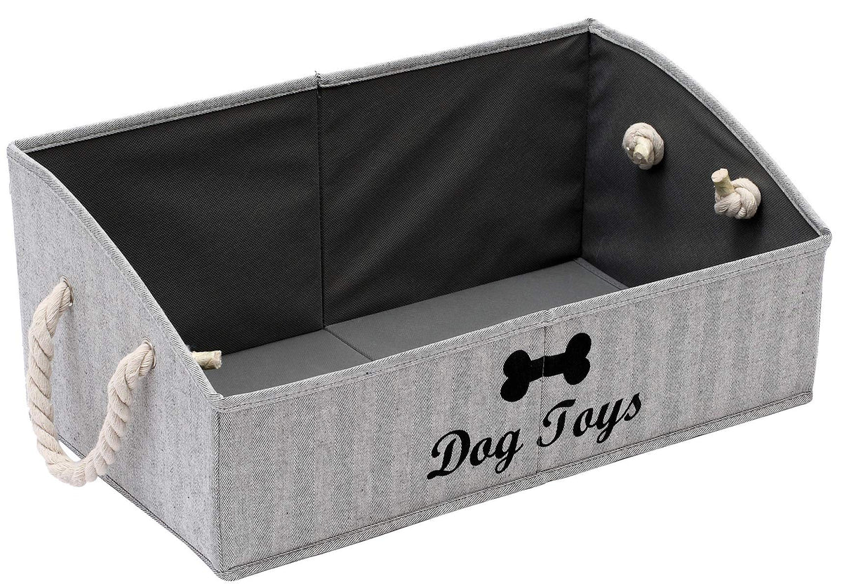 Geyecete large dog toys storage bin with foldable trapezoid shape and rope handles.