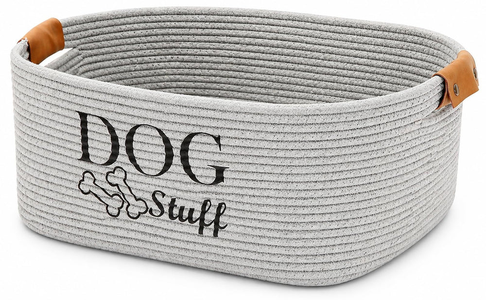 Geyecete square dog toy basket showing durable woven design for clutter-free play spaces