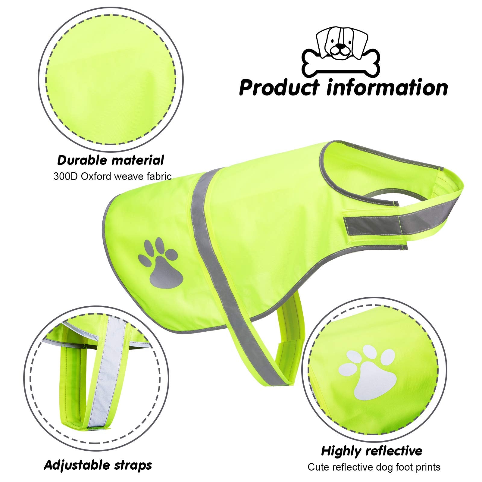 Geyoga dog reflective vest back view shows bright colors for easy spotting in crowds.