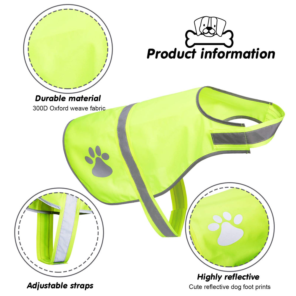 Geyoga dog reflective vest back view shows bright colors for easy spotting in crowds.