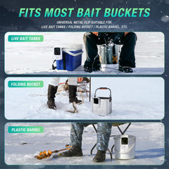 Ghosthorn universal clip keeps the aerator secured on bait buckets.