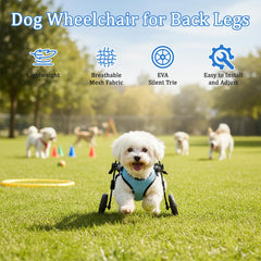 GHYKL small dog wheelchair shows foam wheels for smooth outdoor use
