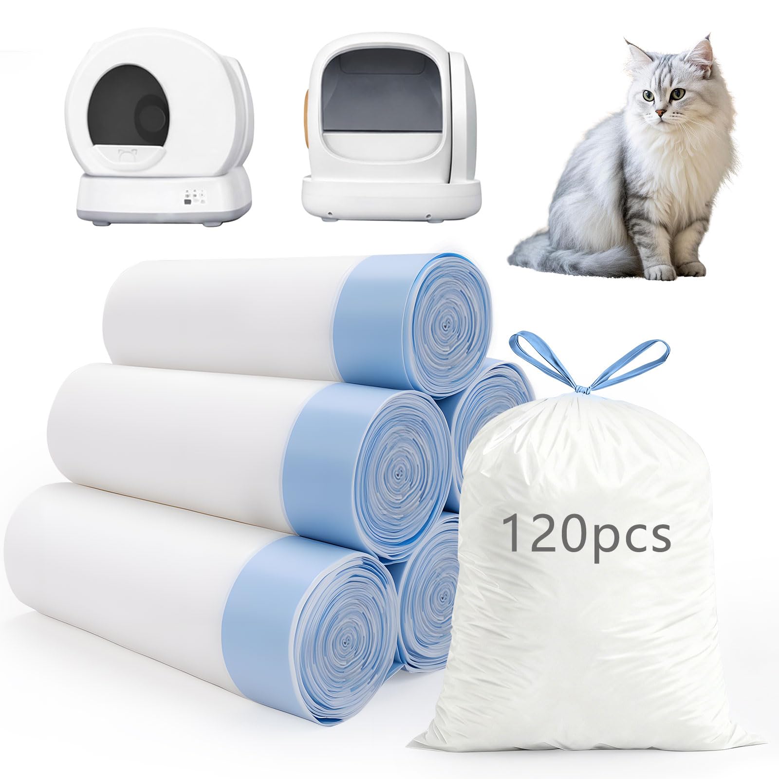 Giaceaw 120-count extra-large cat litter box bags offer durable waste containment.