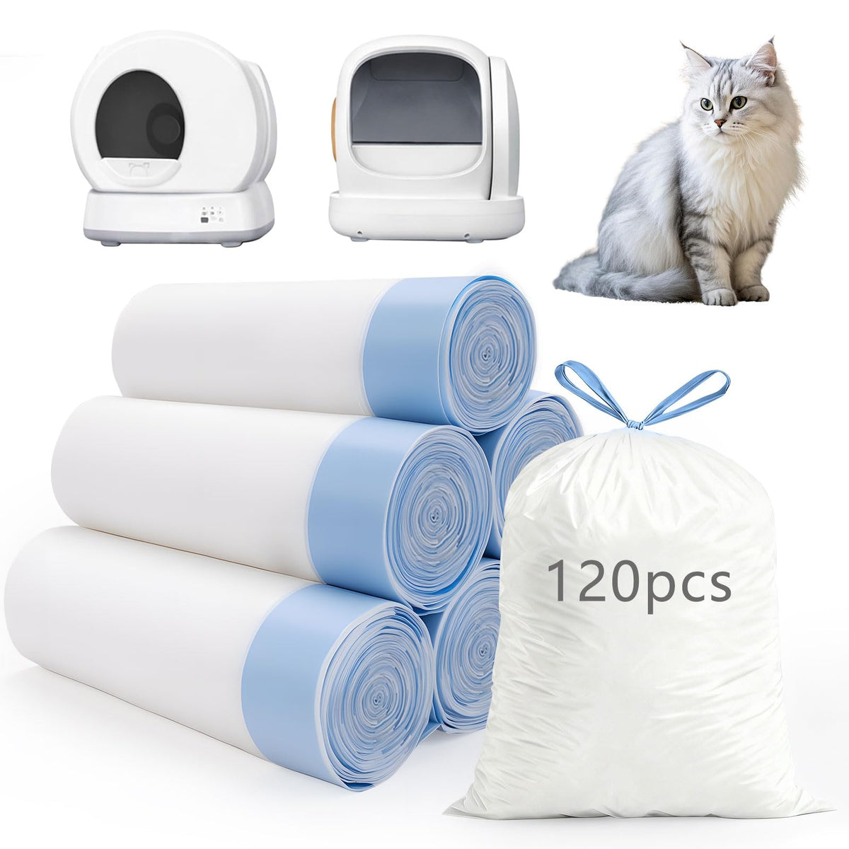 Giaceaw 120-count extra-large cat litter box bags offer durable waste containment.