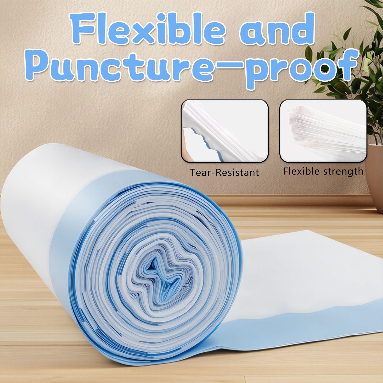 Giaceaw puncture-resistant, leak-proof bags protect floors during changes.