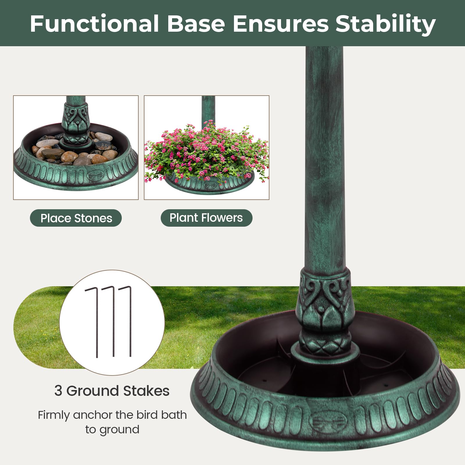 Giantex birdbath base drainage holes prevent water pooling