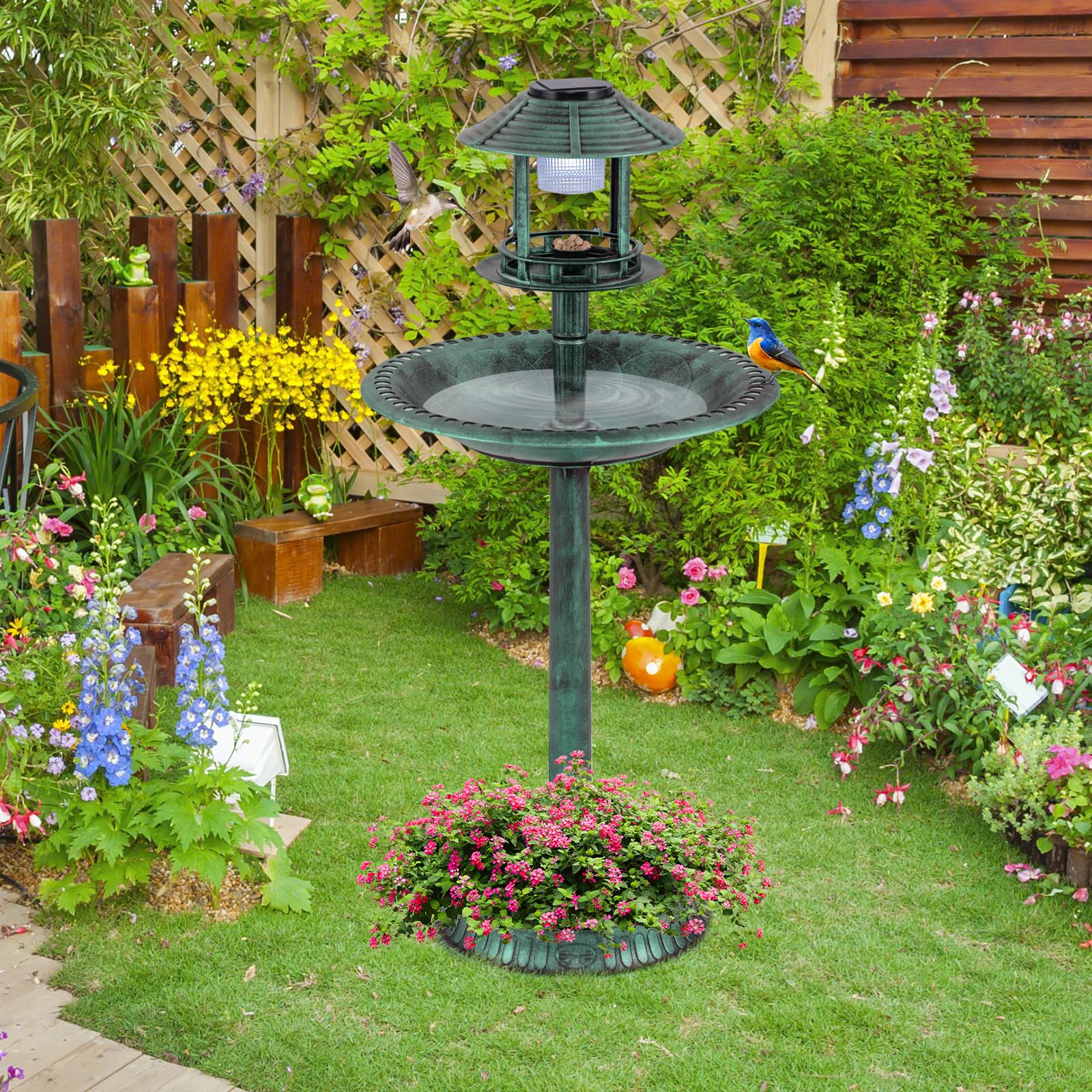 Giantex birdbath feeder bowl keeps food dry while inviting songbirds