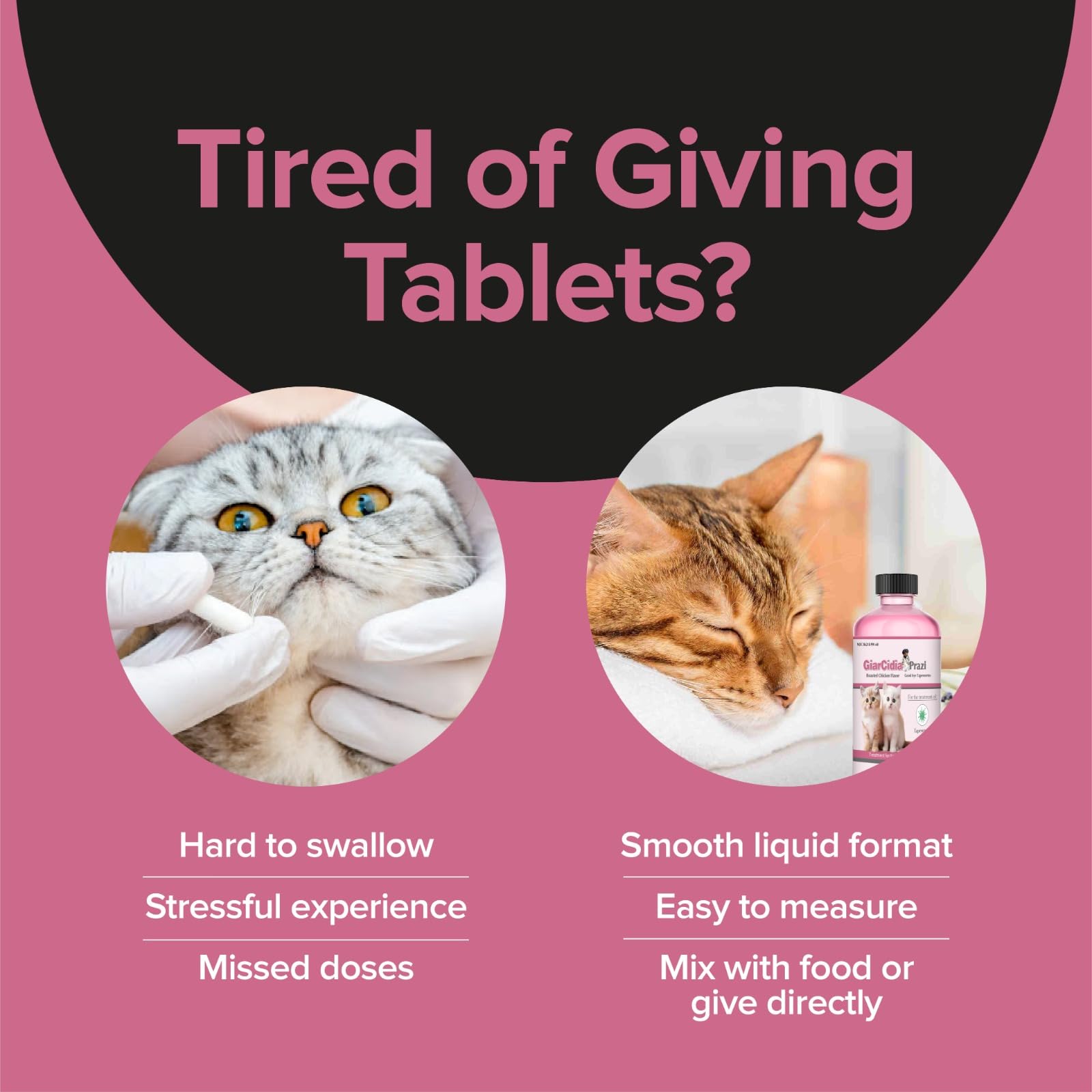Giarcidia bottle shown for easy administration to cats.