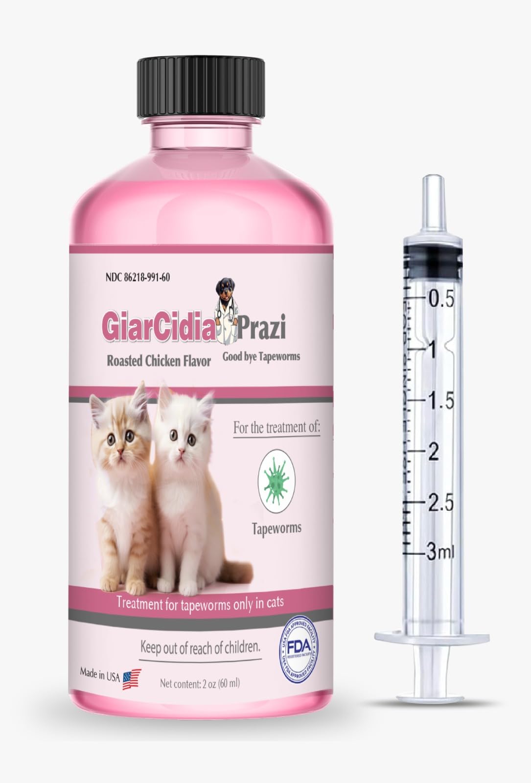 Giarcidia cat dewormer liquid bottle provides easy at-home dosing in 60ml size.