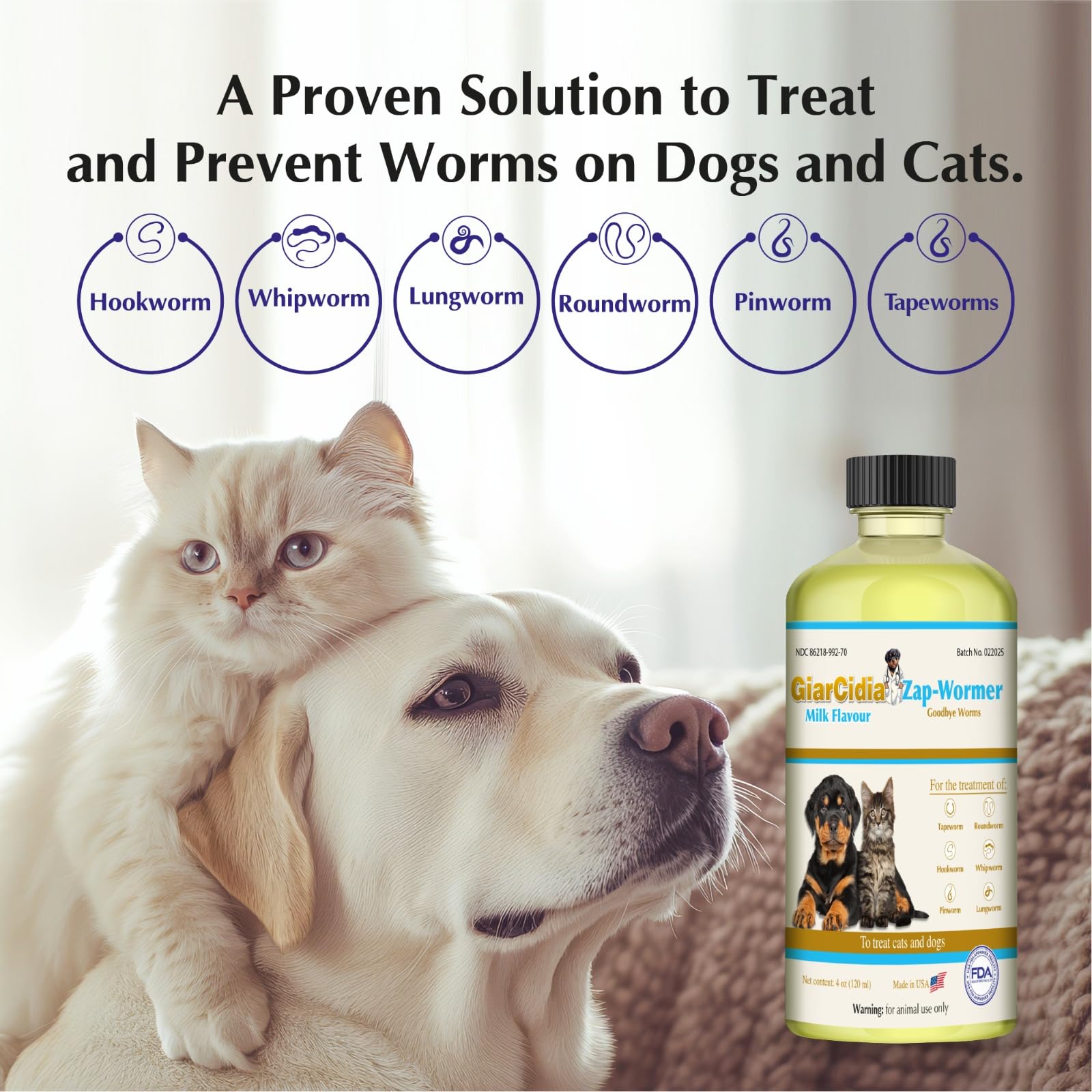 Giarcidia 3ml dropper-cap enables precise dosing for cats and dogs.