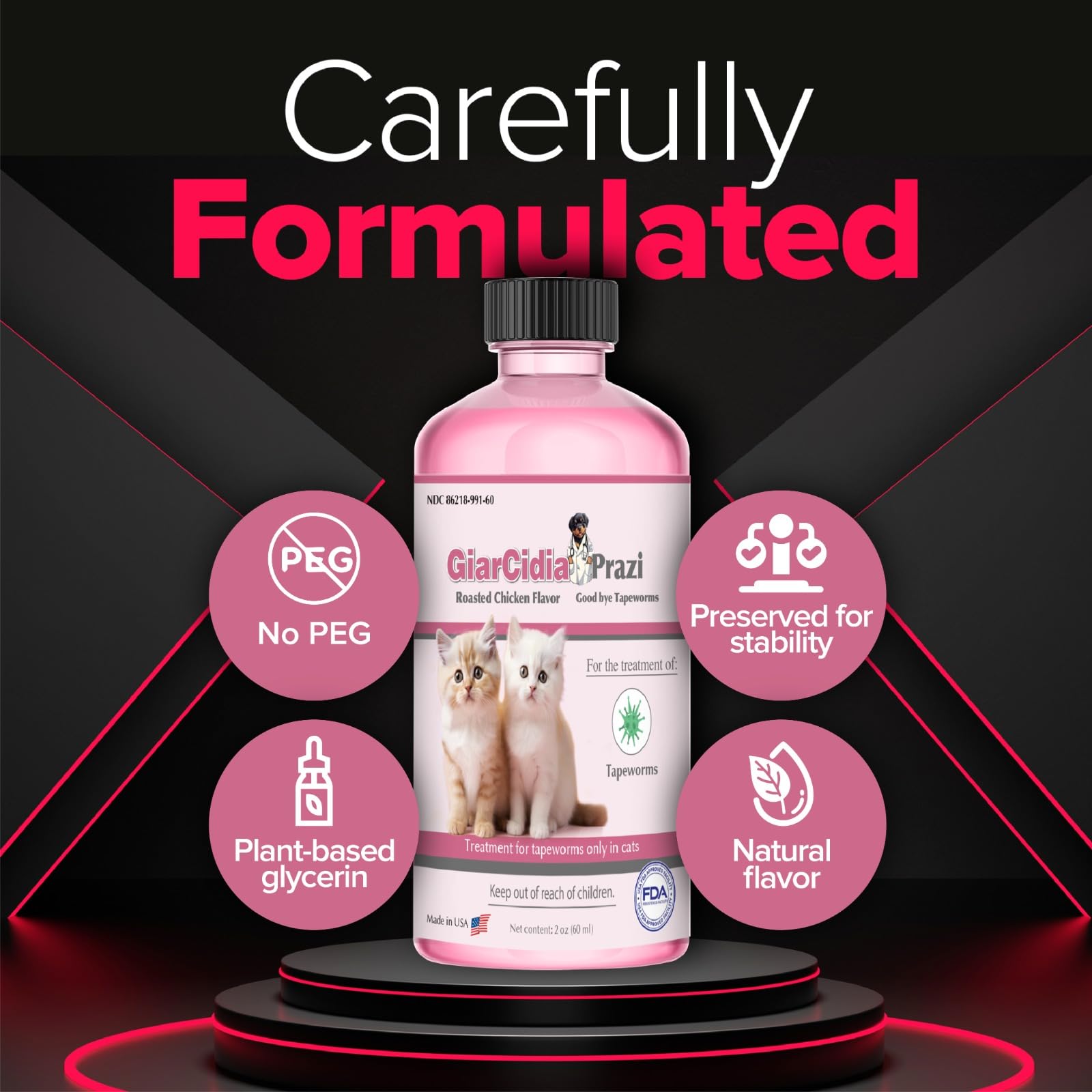 Giarcidia USA-made cat health supplement with clear labeling.