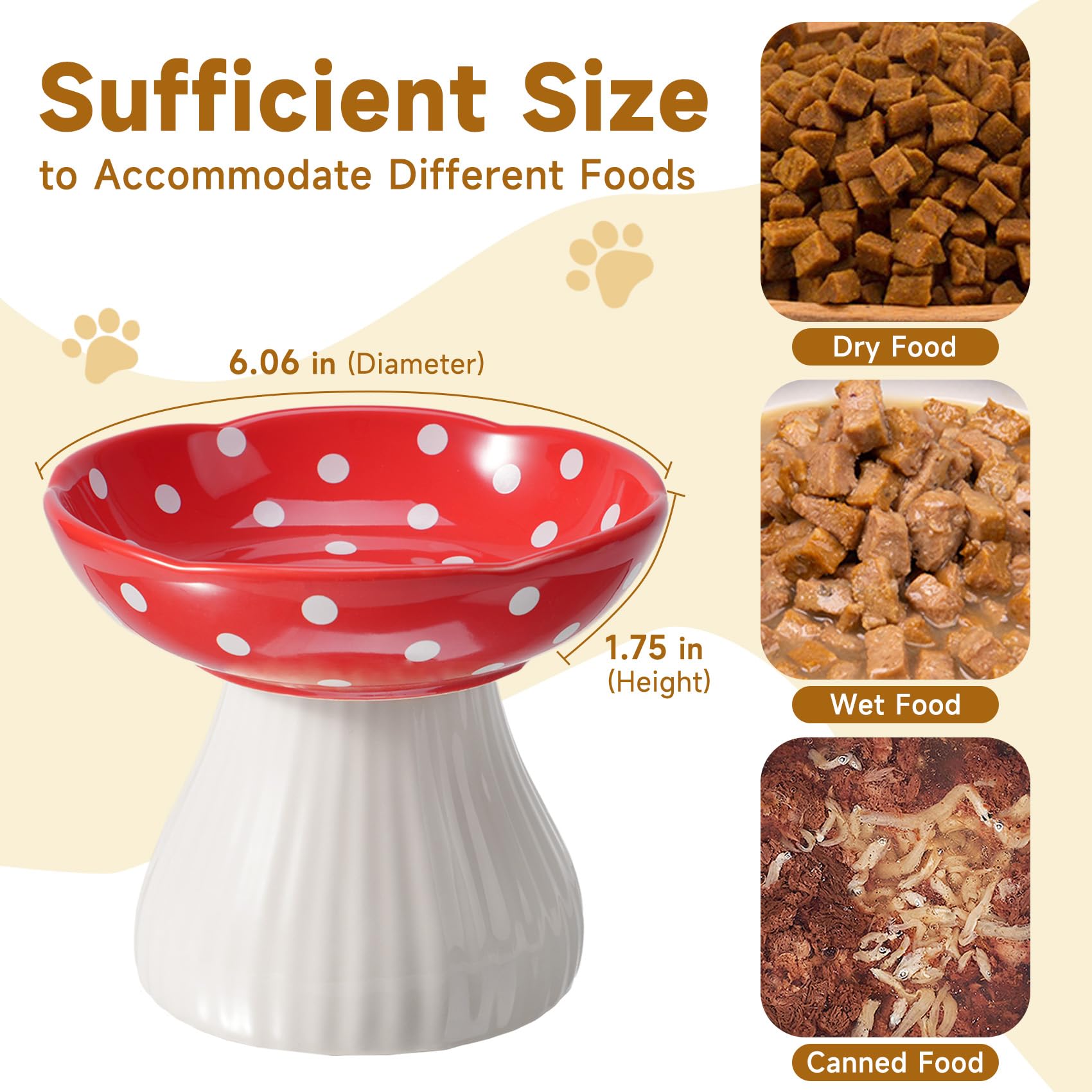 Giciubui mushroom cat bowl ceramic closeup shows durable lead-free material