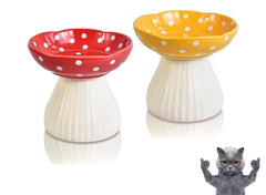 Giciubui mushroom cat bowl red side view promotes comfortable dining for cats