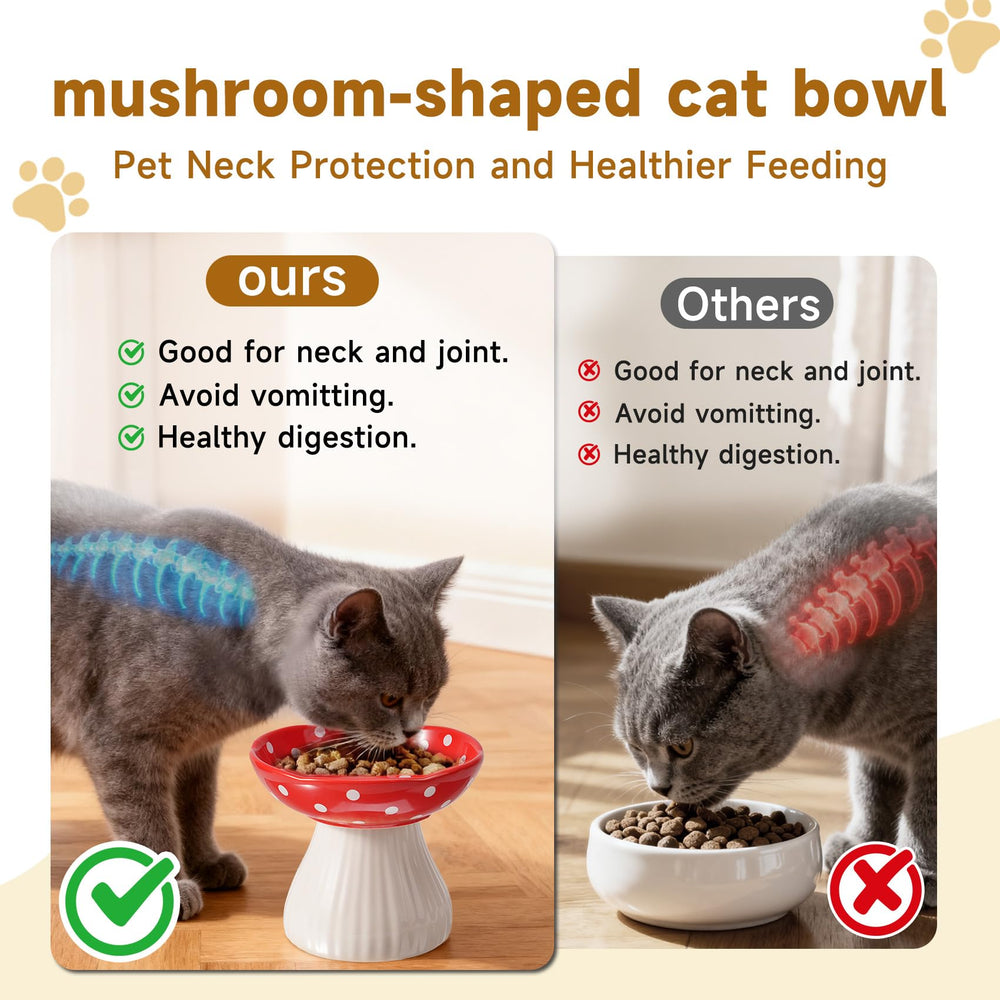 Giciubui mushroom cat bowl yellow side view helps prevent whisker fatigue