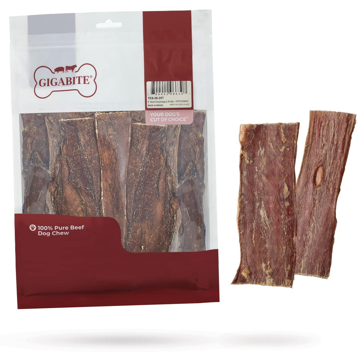 GigaBite beef esophagus 6-inch treat offers a protein-rich chew for training.