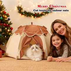 Gigreinc cat tent bear-pattern cushion adds adorable lounging comfort.