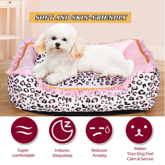 Gigreinc dog bed pink leopard side angle highlights four-way zipper and easy washing.