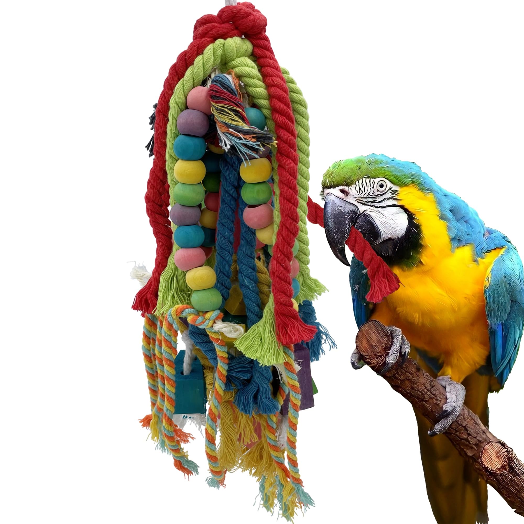 GILYGI parrot toy with wooden blocks and cotton rope for enrichment