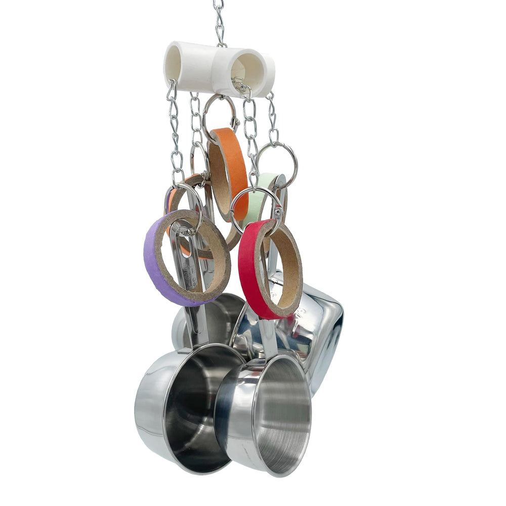 GILYGI stainless-steel pots closeup shows sturdy metal for durable cage play.
