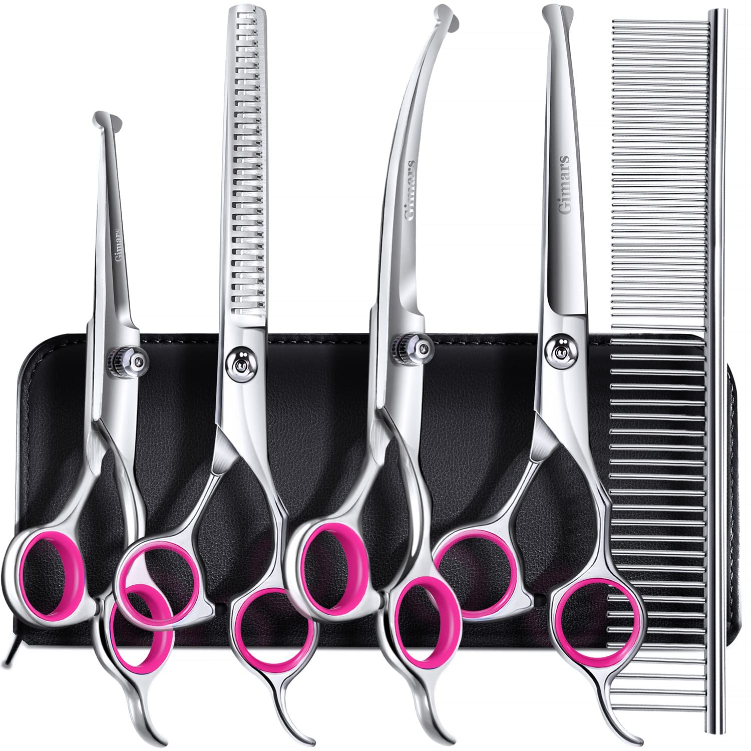 Gimars 6-in-1 dog grooming scissors set, versatile kit for professional pet grooming tasks.
