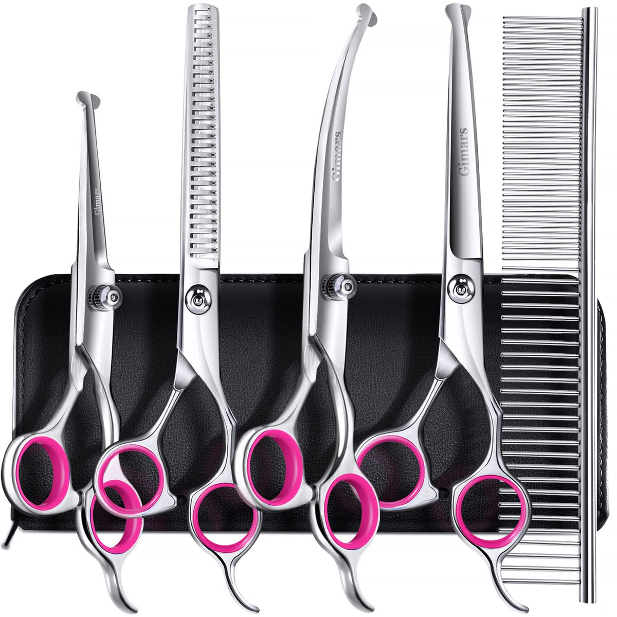 Gimars 6-in-1 dog grooming scissors set, versatile kit for professional pet grooming tasks.