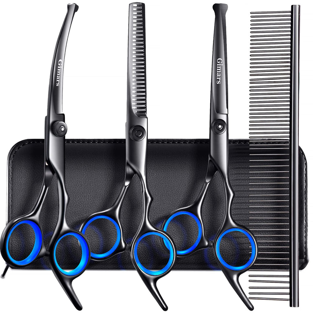 Gimars dog grooming scissors kit closeup blades showing sharp edge for clean cuts