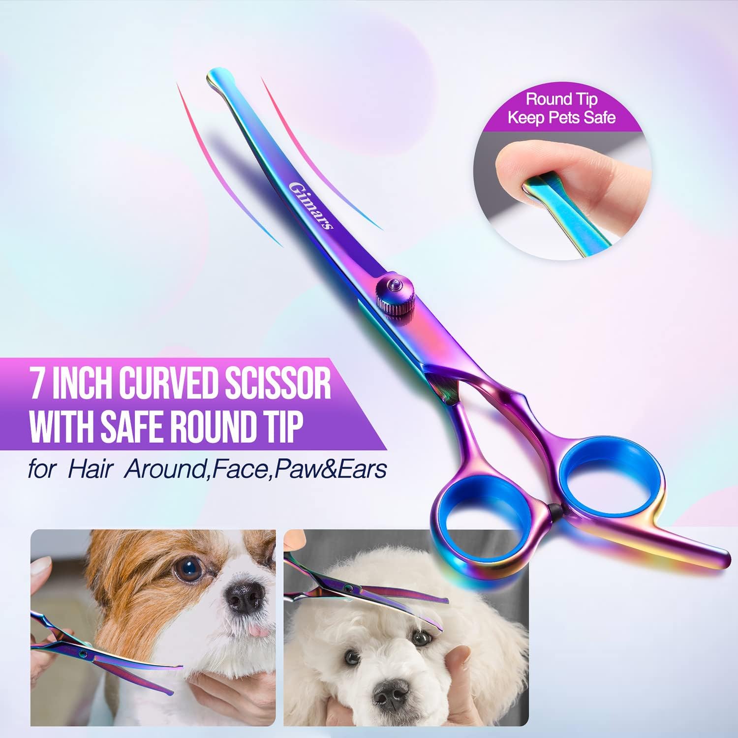Gimars curved scissors help follow contours for smooth, safe trimming.