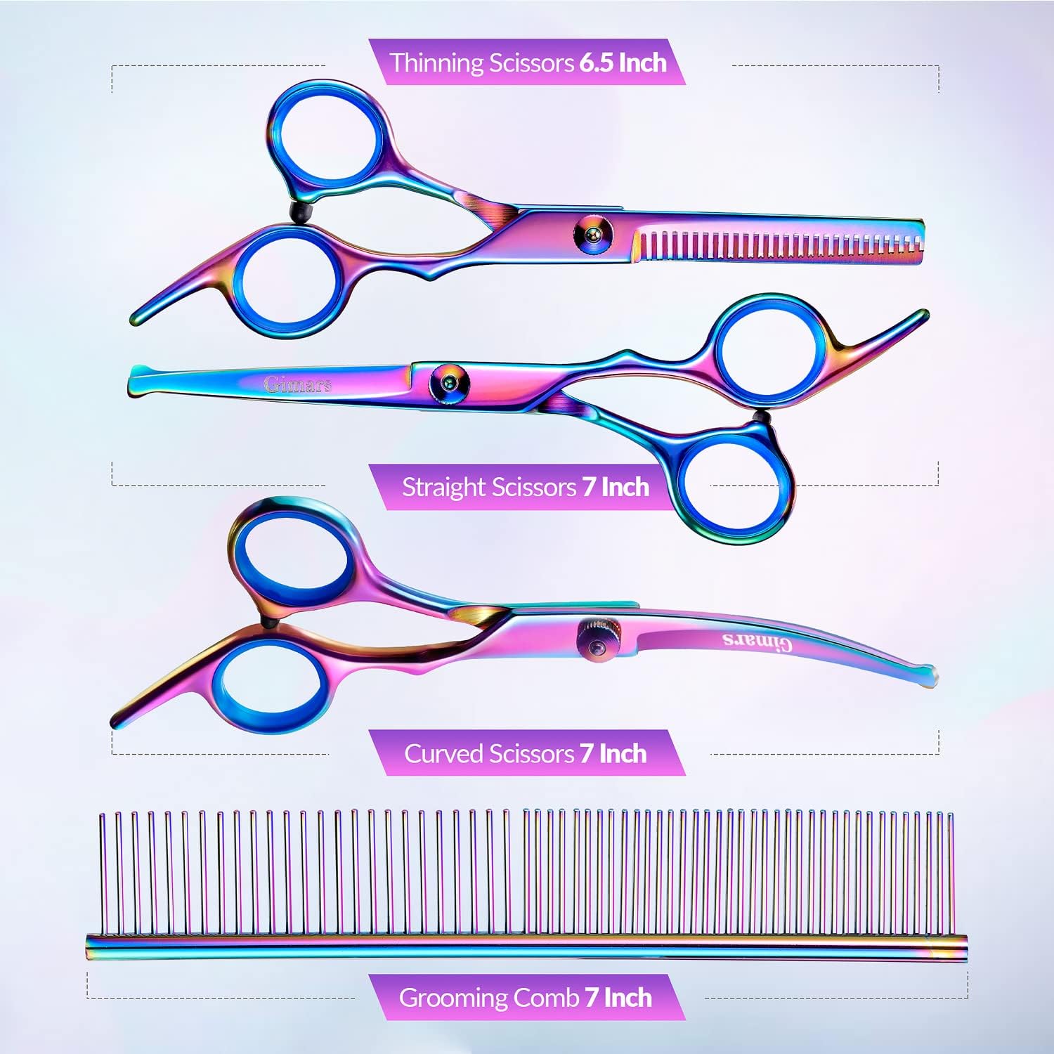 Gimars grooming comb aids detangling and prepping coat for neat results.