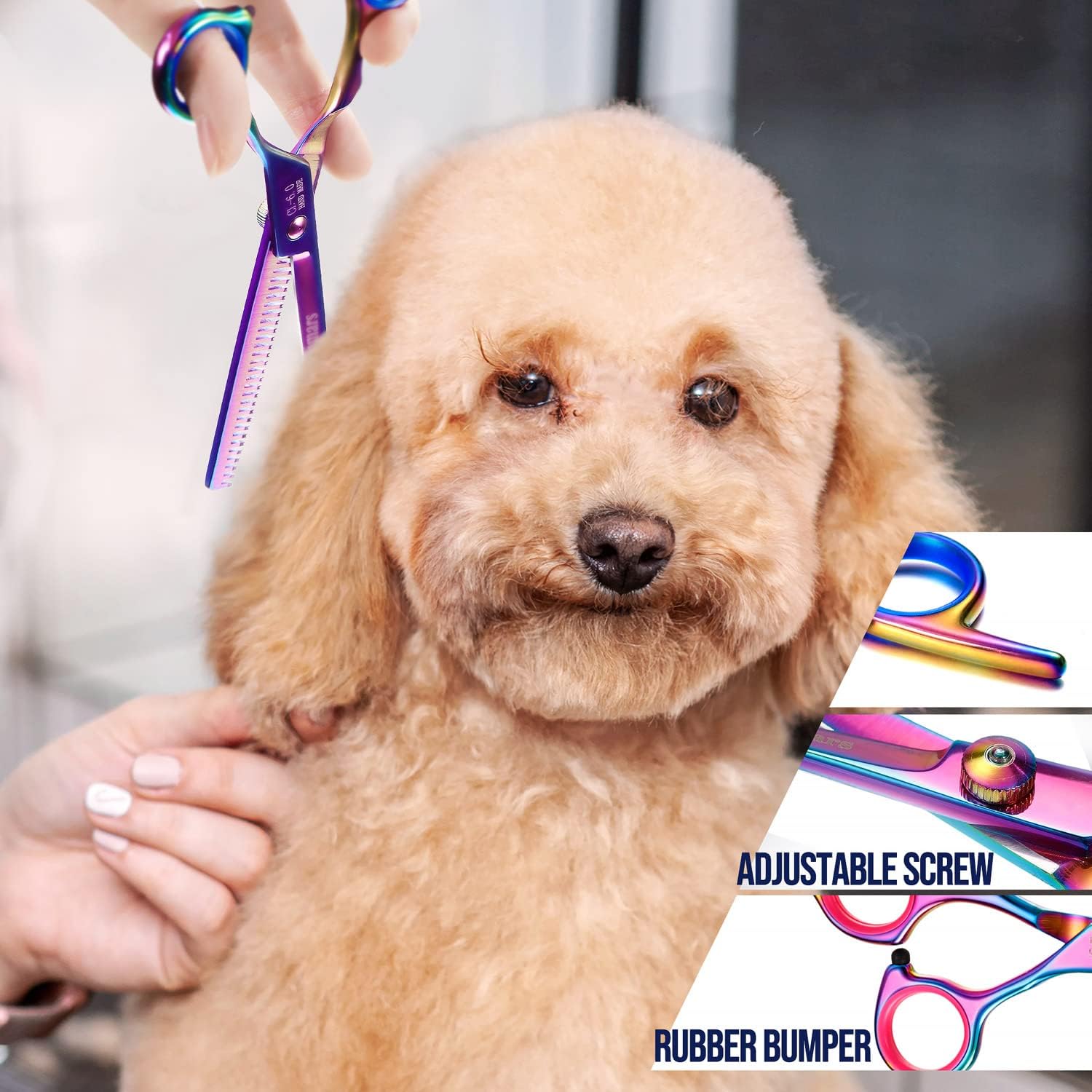 Gimars safety round tip protects delicate areas during grooming.