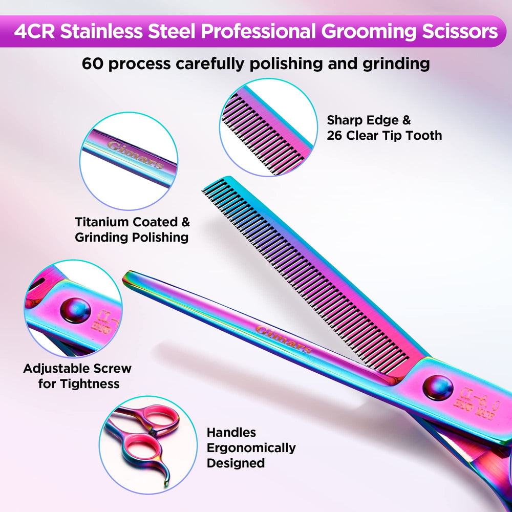 Gimars 4CR thinning-blade scissors to reduce bulk without losing coat texture