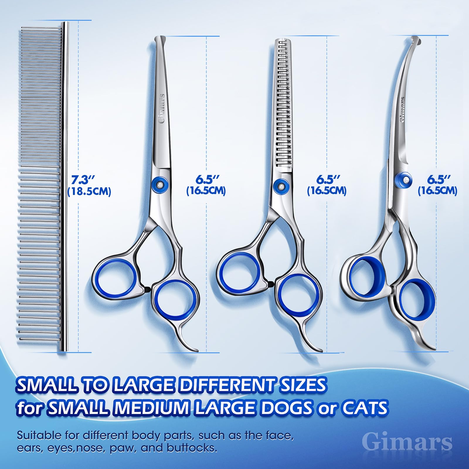 Gimars straight dog grooming scissors for clean cuts.