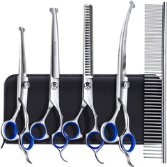 Gimars titanium-coated 6-in-1 dog grooming scissors for precise cuts.