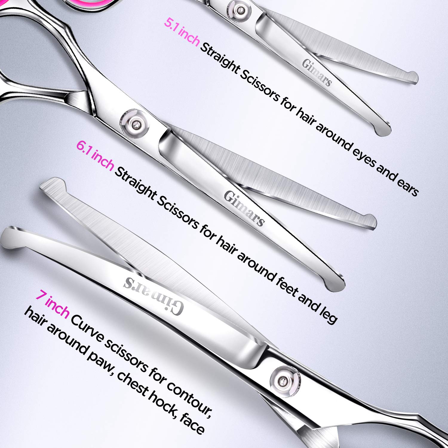 Gimars titanium-coated grooming scissors demonstrate durability for heavy coat grooming.