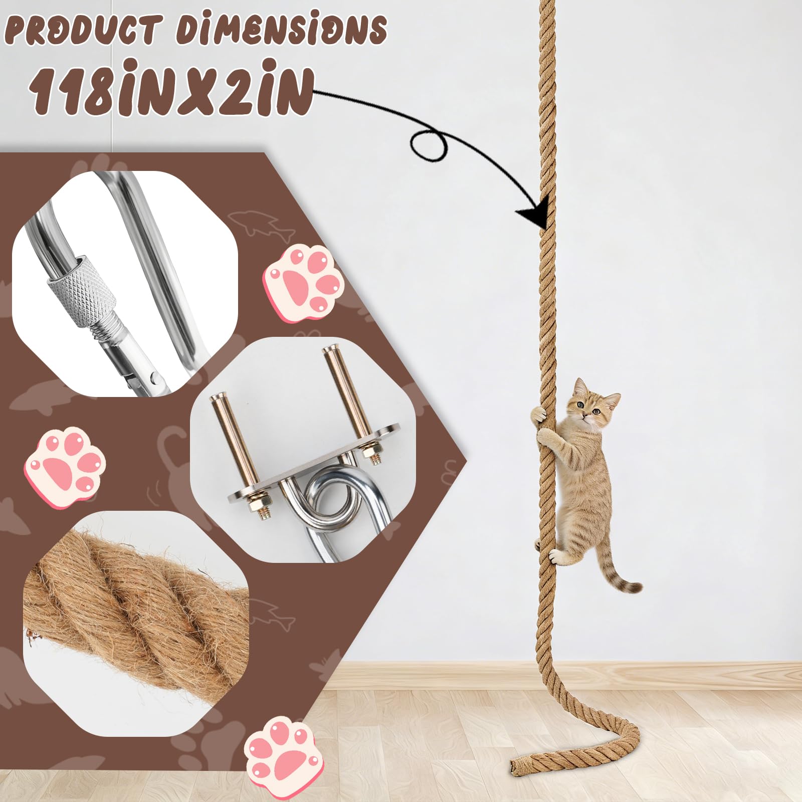 GINDOOR 2-inch diameter rope ensures sturdy climbing with durable natural fibers