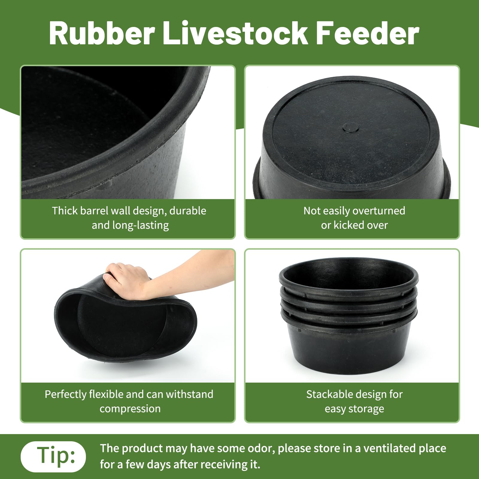 GINDOOR thick-walled rubber pan withstands sun and rough handling.