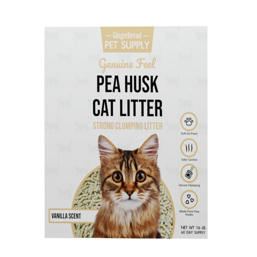 Gingerbread Pet Supply green tea scent litter pack for a fresh note.