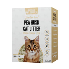 Gingerbread Pet Supply pea husk litter pack shows clean, low-dust performance.