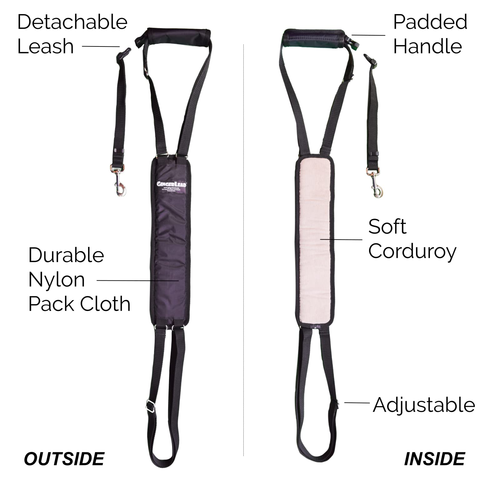 GingerLead adjustable sling length enabling secure upright position.