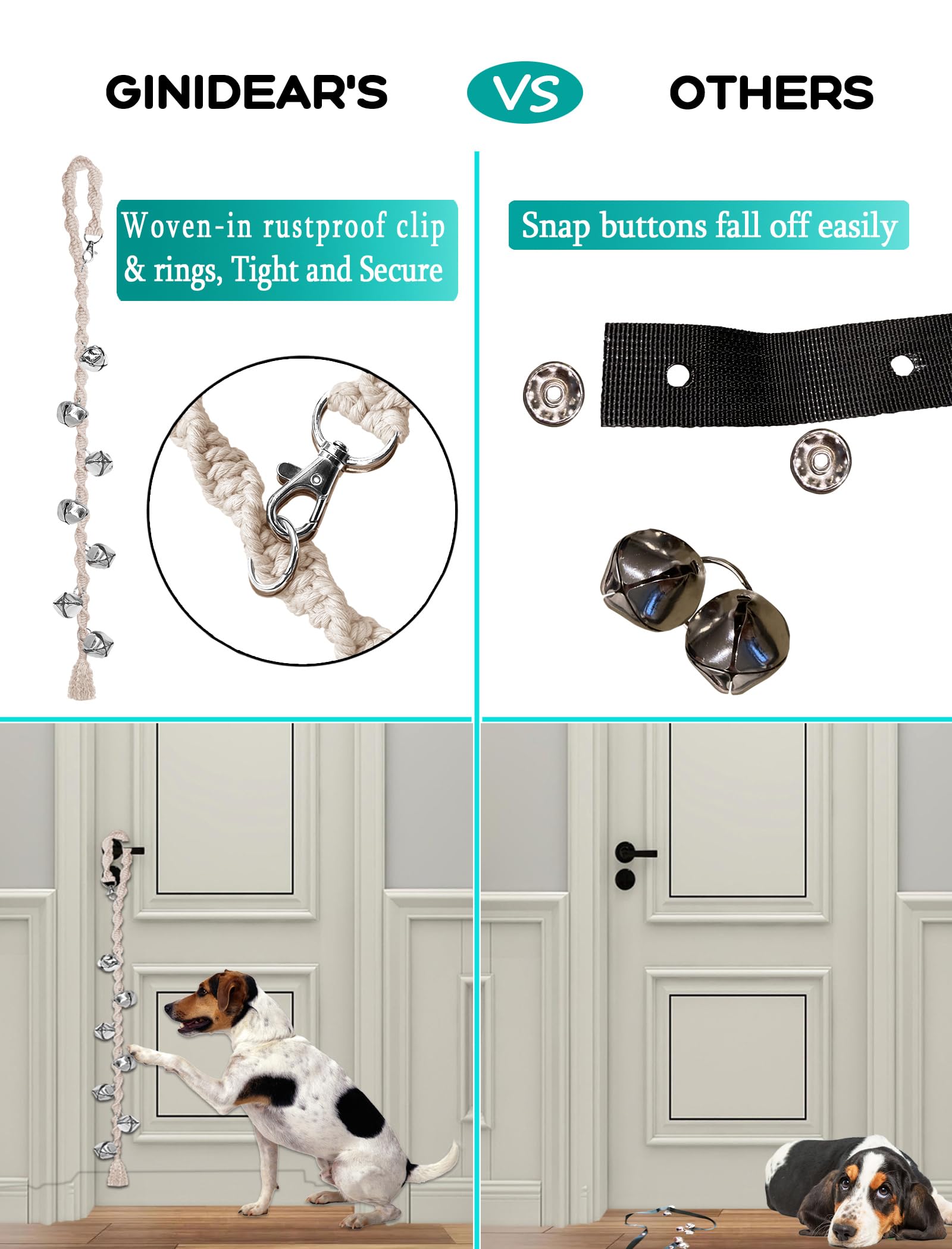 Adjustable length with snap button on GINIDEAR dog bells