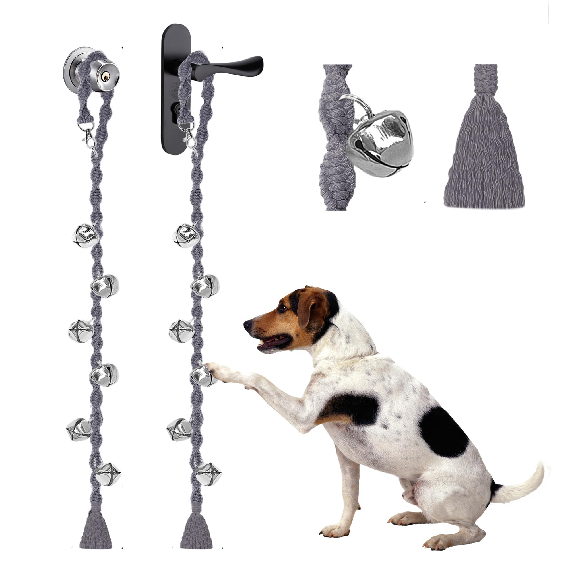 Ginidear dog bells twisted grey front view supports easy potty training