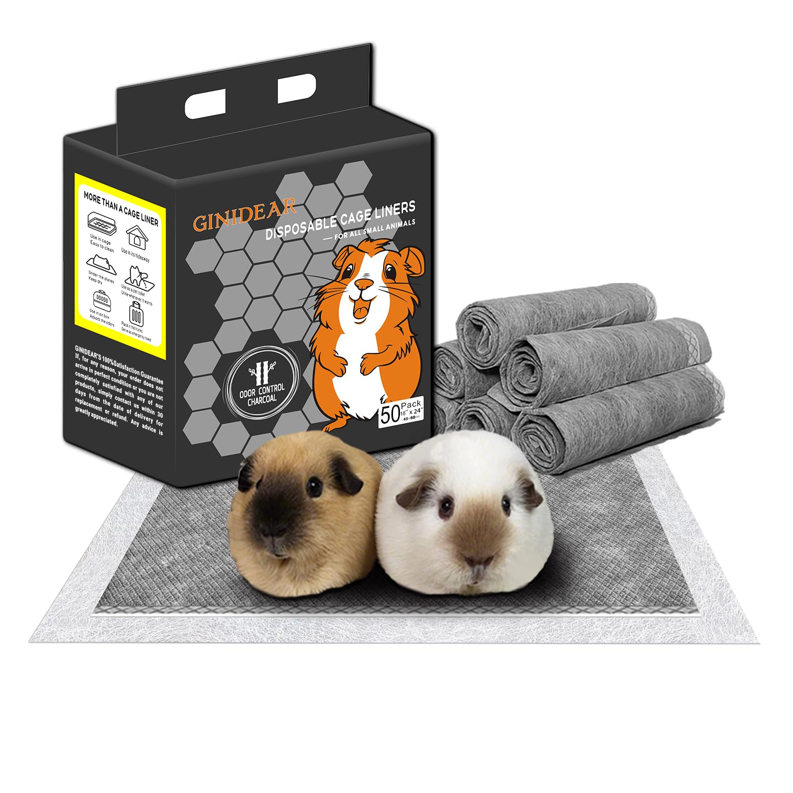 GINIDEAR guinea pig bedding with charcoal odor control for a fresher cage.