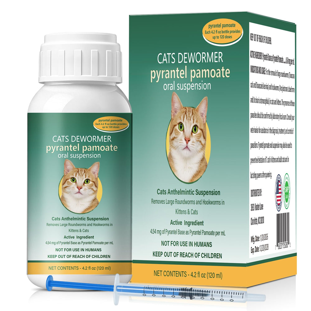 Ginzeca Cat Dewormer Liquid bottle on a shelf for easy worm control.