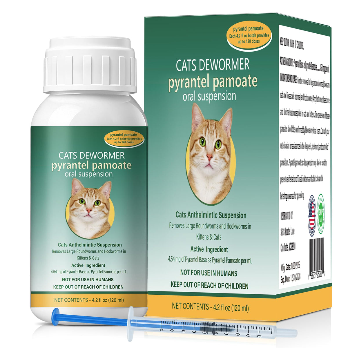 Ginzeca Cat Dewormer Liquid bottle on a shelf for easy worm control.