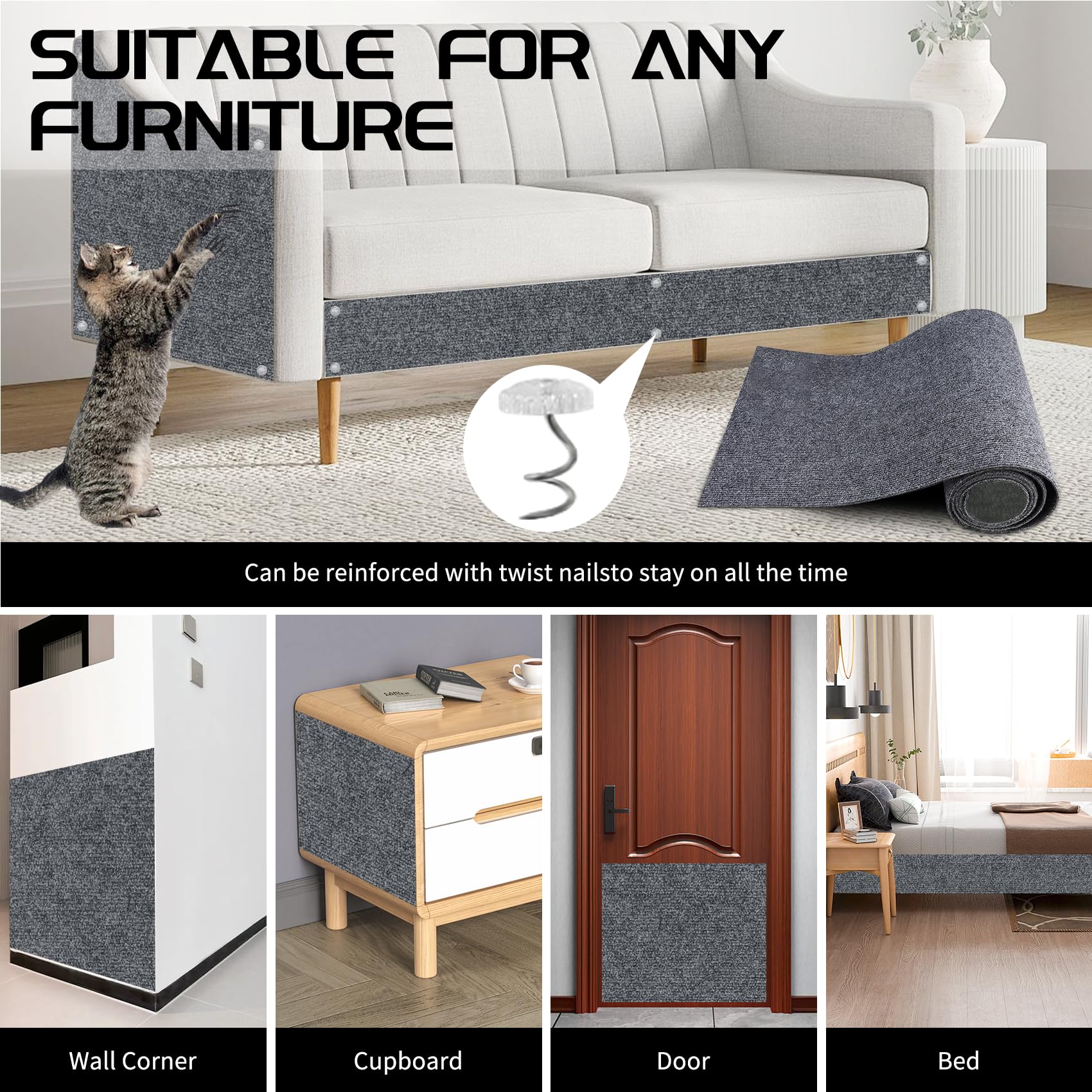 Giomre dark gray cat scratch mat providing durable coverage.