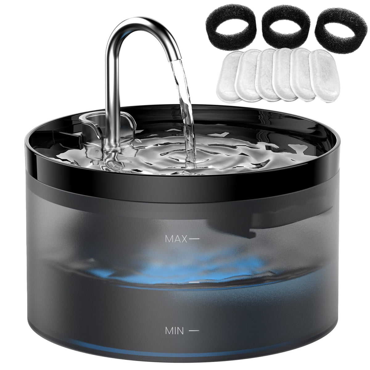 GIOTOHUN cat water fountain 2L black front view promotes steady hydration
