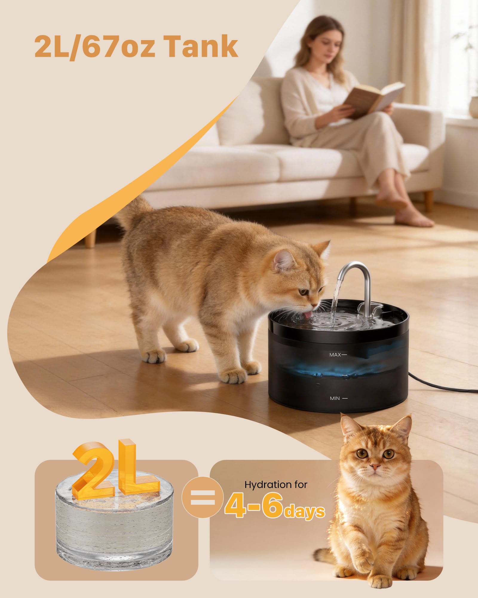 GIOTOHUN cat water fountain 2L black removable parts for simple cleaning