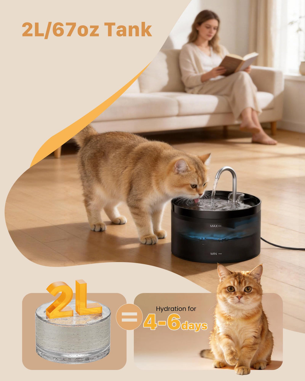 GIOTOHUN cat water fountain 2L black removable parts for simple cleaning
