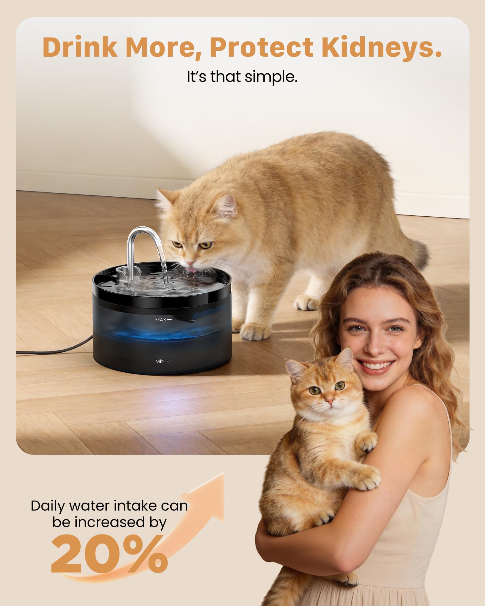 GIOTOHUN cat water fountain 2L black triple filtration for fresher water