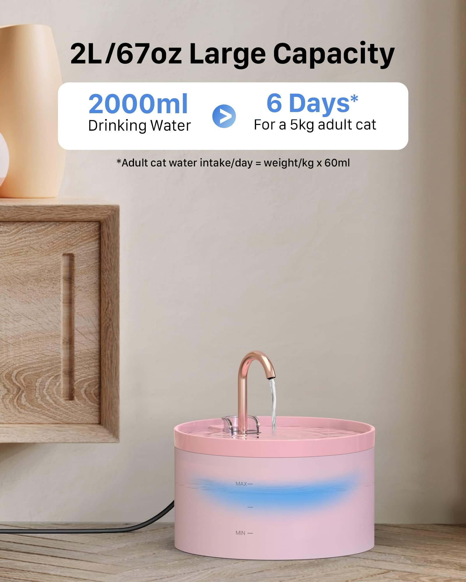 GIOTOHUN pink fountain shows built-in LED light for visibility at night.