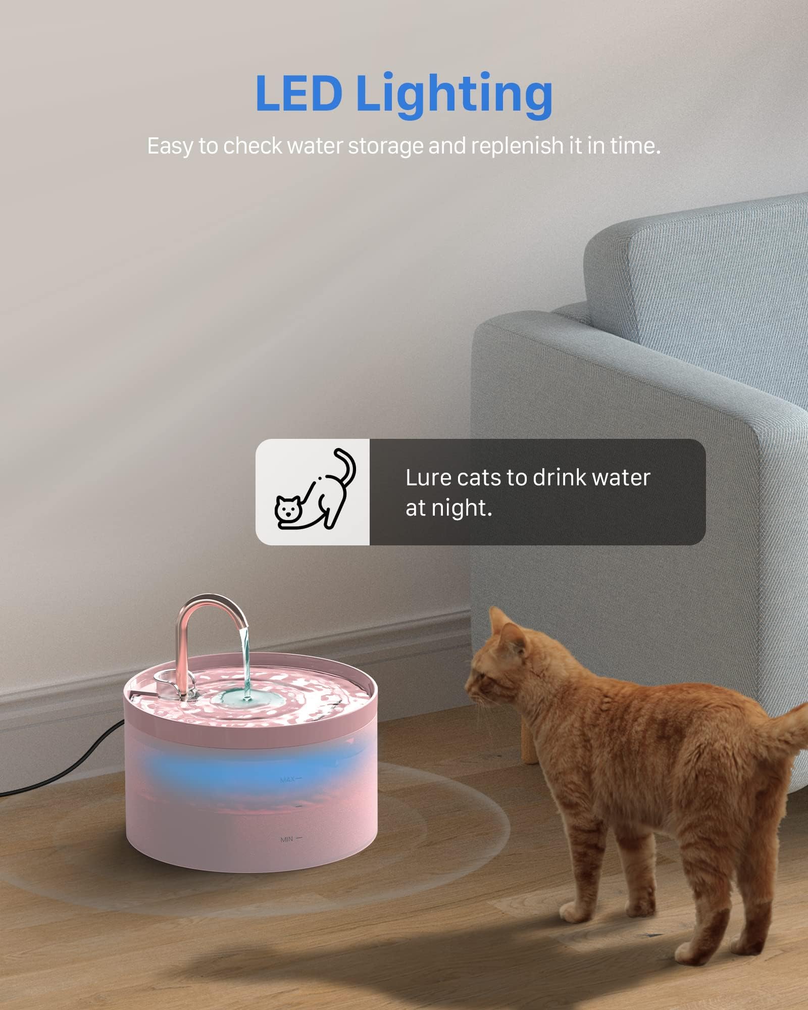 GIOTOHUN pink fountain with ultra-quiet, energy-saving pump.